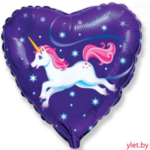 Шар (18''/46 см) Сердце, Единорог на синем