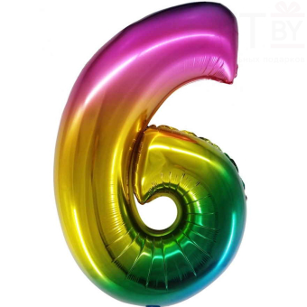 Шар (34''/86 см) Цифра, 6, Радужный, Градиент