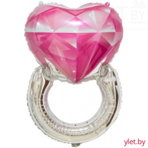 Шар (32''/81 см) Сердце, Кольцо с бриллиантом, Розовый