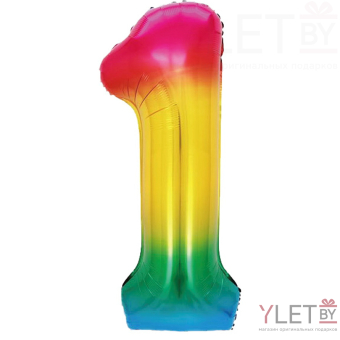 Шар (40''/102 см) Цифра, 1, Радужный, Градиент
