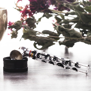 Курительный девайс стеклянный цветной с гриндером