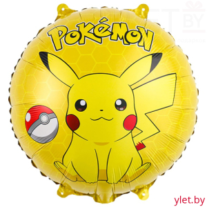Шар (18''/46 см) Круг, Персонаж Аниме желтый. Пикачу
