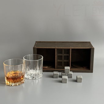 Набор для виски Premium “ Лучшему из лучших ” (2 стакана + 6 камней + 2 подставки )