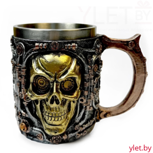 Кружка металлическая Череп механик, 400 мл