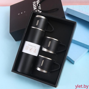 Набор Термос 500 мл и 3 чашки Черный