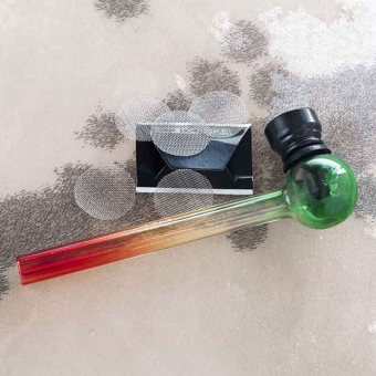 Курительный девайс стеклянный цветной с приемником и сеточками