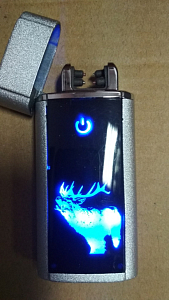Зажигалка Lighter импульсная двойная сенсорная с картинкой фактурная Серебро С ДЕФЕКТОМ