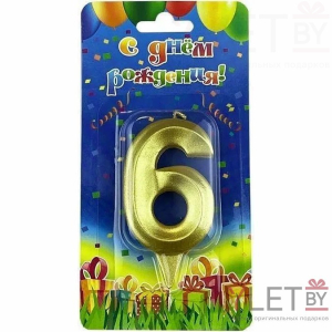 Свеча цифра 6 Грани, Золото, 7 см