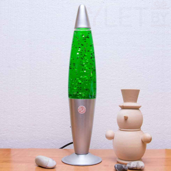 Лава лампа с блёстками в сером корпусе 35 см Зеленая