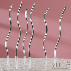 Свечи для торта Серпантин серебро, 6 шт