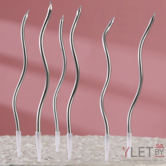 Свечи для торта Серпантин серебро, 6 шт