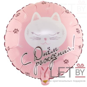 Шар (18''/46 см) Круг, С Днем Рождения. Котики