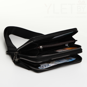 Портмоне-клатч мужской "Премиум" на молнии, цвет чёрный