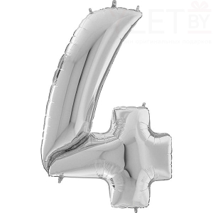 Шар (40''/102 см) Цифра, 4, Серебро