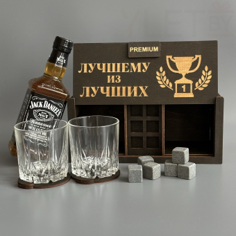 Набор для виски Premium “ Лучшему из лучших ” (2 стакана + 6 камней + 2 подставки )