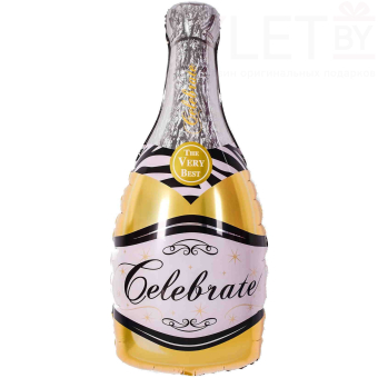 Шар (39''/99 см) Фигура, Бутылка, Шампанское вино, Золото