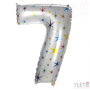 Шар (42″/107 см) Цифра, 7 Искры белая
