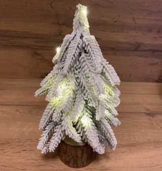 Елка заснеженная с гирляндой, 18 см