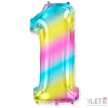Шар (40''/102 см) Цифра, 1, Диагональная радуга, Градиент