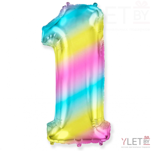 Шар (40''/102 см) Цифра, 1, Диагональная радуга, Градиент