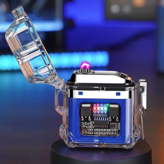 Зажигалка двойная импульсная с подсветкой Микропроцессор, Синяя