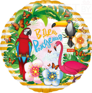 Шар (18''/46 см) Круг, В День Рождения. Тропические птицы