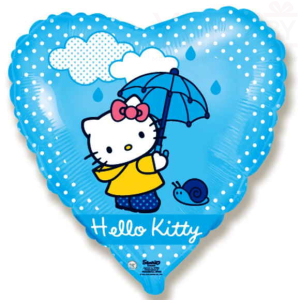 Шар (18''/46 см) Сердце, Котенок с зонтиком, Голубой