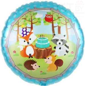 Шар (18''/46 см) Круг, Лесные зверята, Голубой