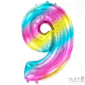 Шар (40''/102 см) Цифра, 9, Диагональная радуга, Градиент