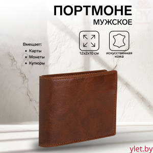 Портмоне мужское "Элит" без застёжки, отдел для карт, монет, цвет коричневый