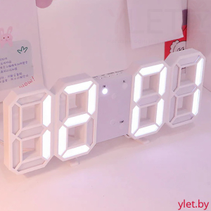 Часы будильник электронные Цифры, белые, с термометром