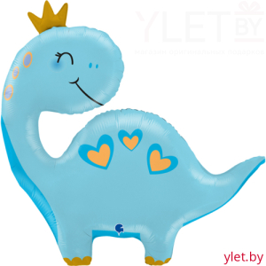 Шар (28''/71 см), Фигура, Динозаврик в короне, Голубой
