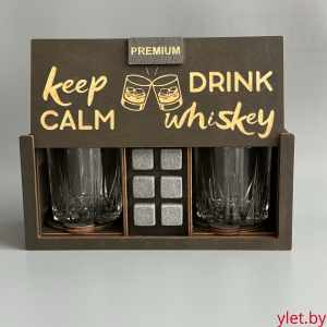 Набор для виски Premium “  keep calm drink whiskey ” (2 стакана + 6 камней + 2 подставки )