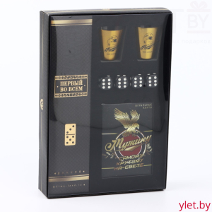 Подарочный набор мужской «Самому крутому», карты, домино, стопки 2 шт х 30 мл, кости игральные 4 шт