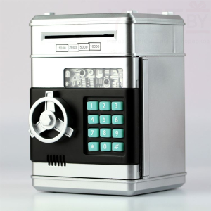 Копилка сейф черно-серебряная большая