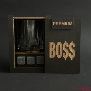 Набор для виски Premium «BO$$» (cтакан + 3 камня)