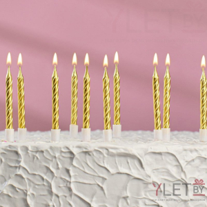 Свечи в торт Спираль золотой металлик, 10 шт