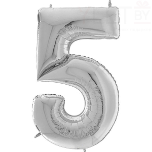 Шар (40''/102 см) Цифра, 5, Серебро