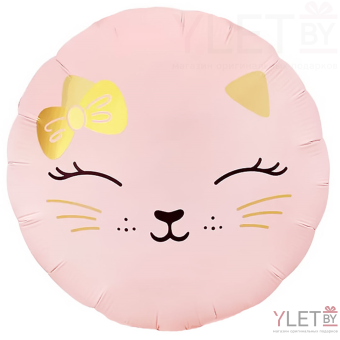 Шар (18''/46 см) Круг, Кошечка с бантом, Розовый, Сатин