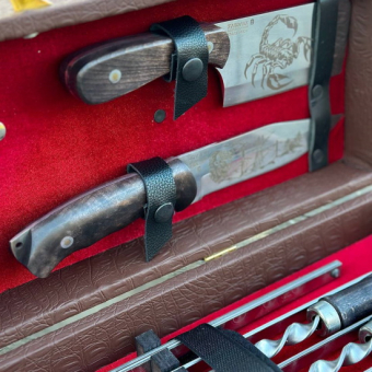 Набор с шампурами для шашлыка в чемодане Медведь, 16 предметов, коричневый 1009 Кизляр