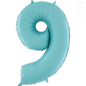Шар (40"/102 см) Цифра, 9, Пастель голубой/бирюзовый