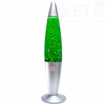 Лава лампа с блёстками в сером корпусе 35 см Зеленая