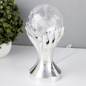 Светильник проектор ночник вращающийся диско-шар "Рука", серебро