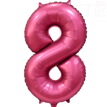 Шар (34''/86 см) Цифра, 8, Бордовый сатин