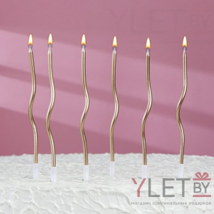 Свечи для торта витые Серпантин, 6 шт, коктейльные, шампань