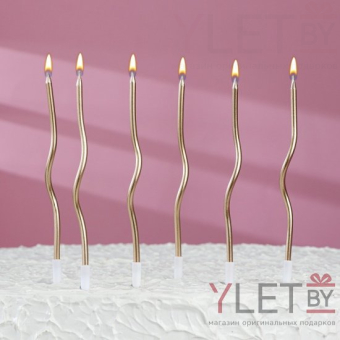 Свечи для торта витые Серпантин, 6 шт, коктейльные, шампань