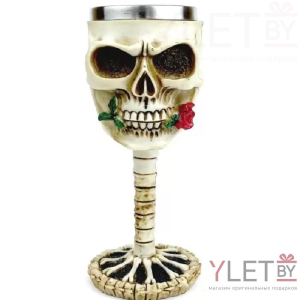 Бокал на ножке металлический Скелет с розой