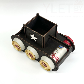 Мини-бар для пива Танк с крышкой, темный "Настоящему мужчине 23 февраля"