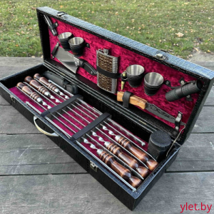 Набор с шампурами для шашлыка в чемодане Элит, 17 предметов, черный B