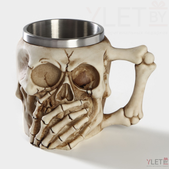 Кружка «Череп, скелет», 400 мл, цвет бежевый (металл внутри)